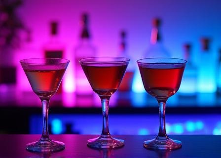 Cocktail bar with purple lighting